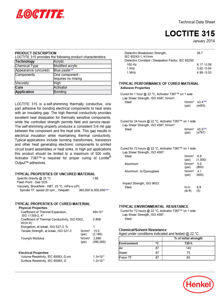 LOCTITE 315 en - GL | PDF | Legal Liability | Insulator (Electricity)