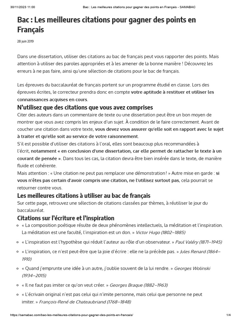 Citations clés pour réussir le bac de français PDF Romans Poésie — free download