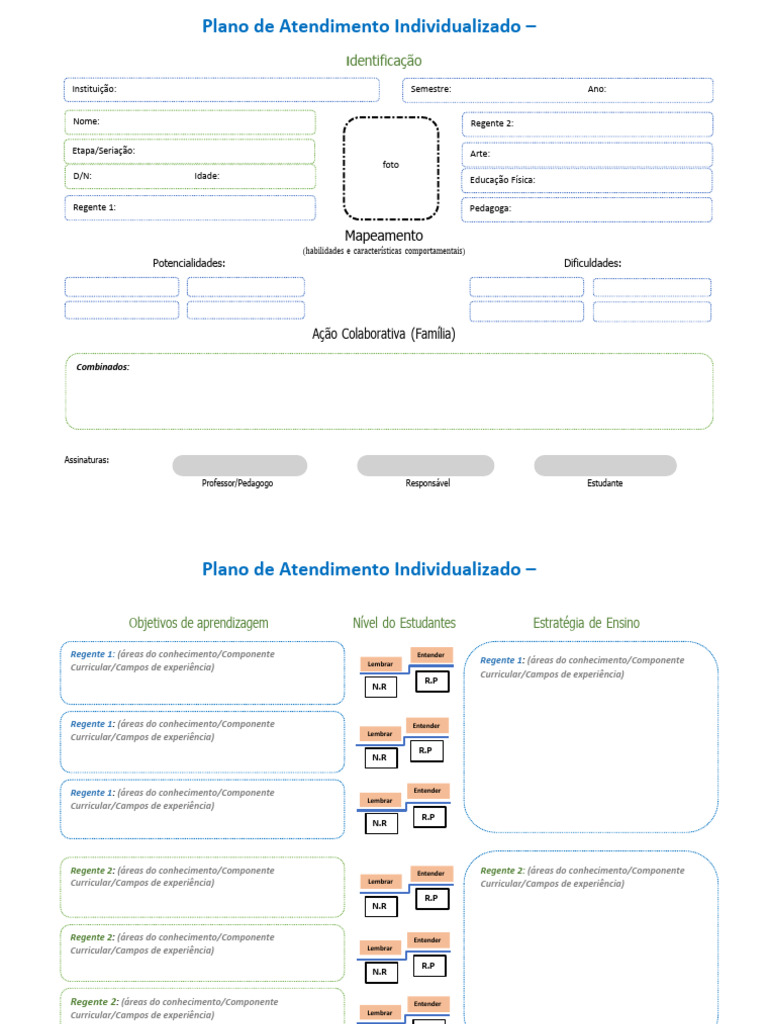 Plano de Atendimento Individualizado | PDF | Pedagogia | Aprendizado