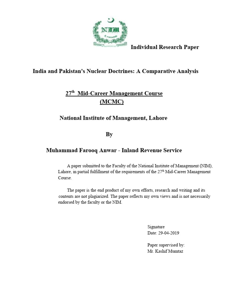 Nuclear Doctrines Of India And Pakistan Pdf Deterrence Theory