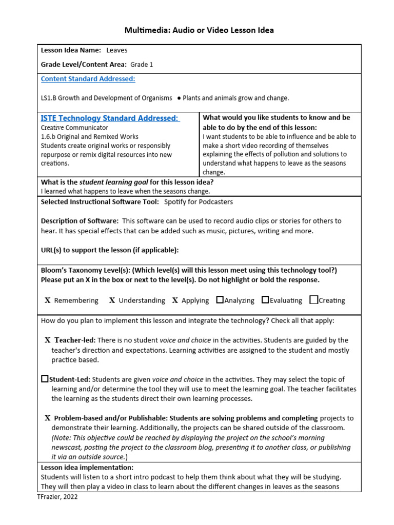 Multimedia Audio or Video Lesson Idea Template2022 | PDF | Learning ...