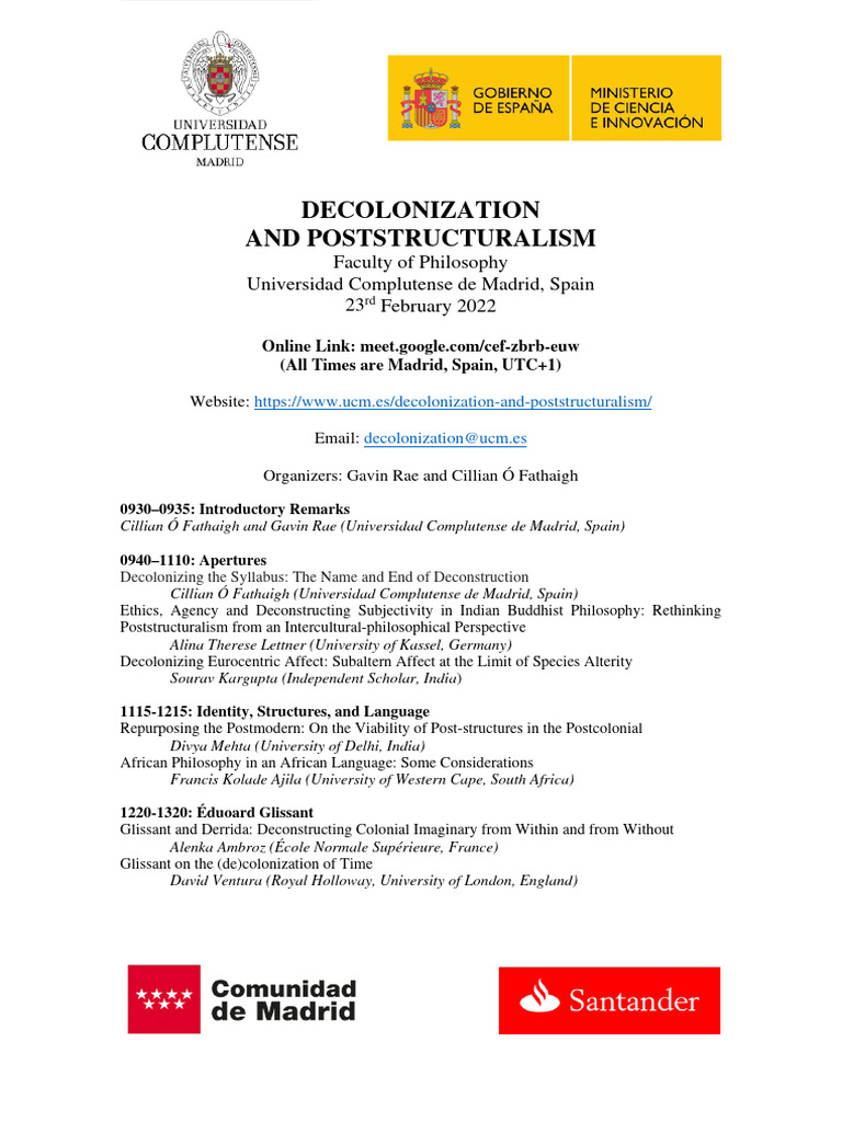 Conference Program Decolonization and Poststructuralism PDF