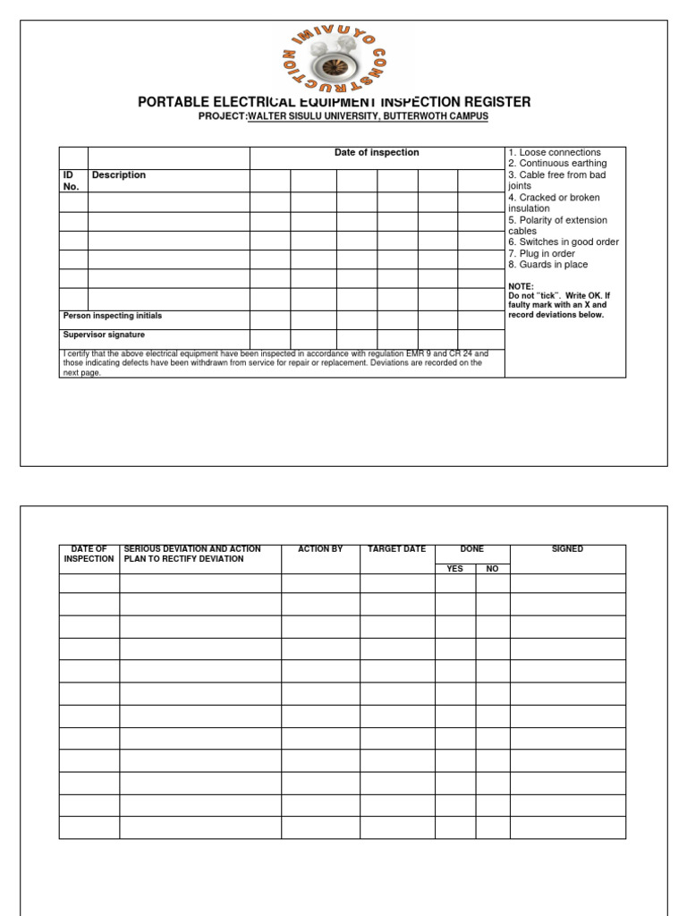 Portable Electrical Equipment Inspection | PDF | Electrical Engineering ...
