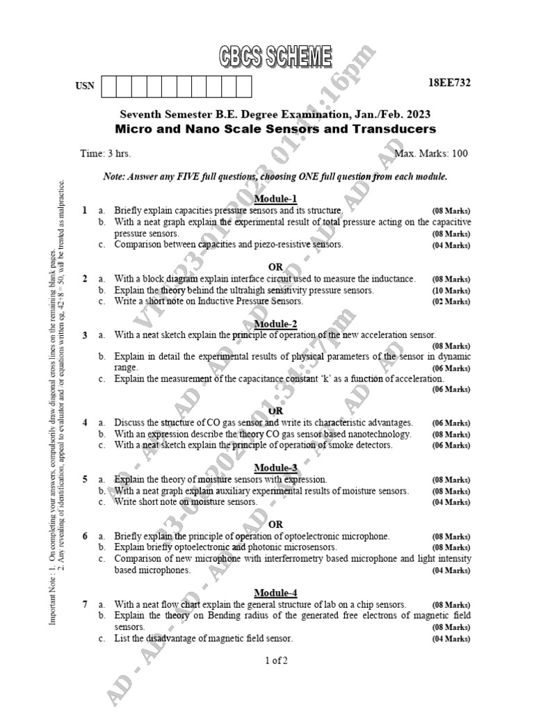 Micro and Nano Scale Sensors Exam Paper | PDF | Sensor | Electron