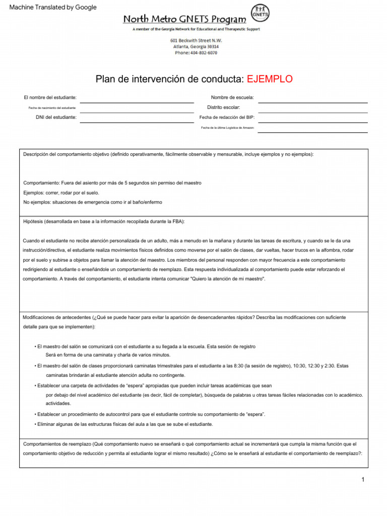 1a BIP Template EXAMPLE 2 Descargar gratis PDF Comportamiento