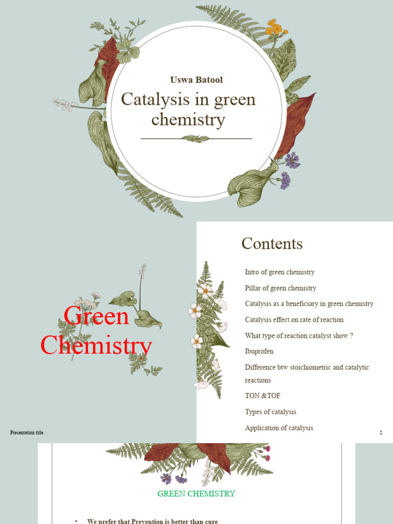 Catalysis in Green Chemistry New PDF Catalysis Chemical Reactions