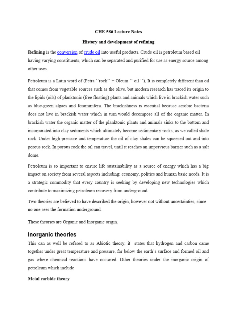 Che 568 Lecture Note PDF Petroleum Oil Refinery