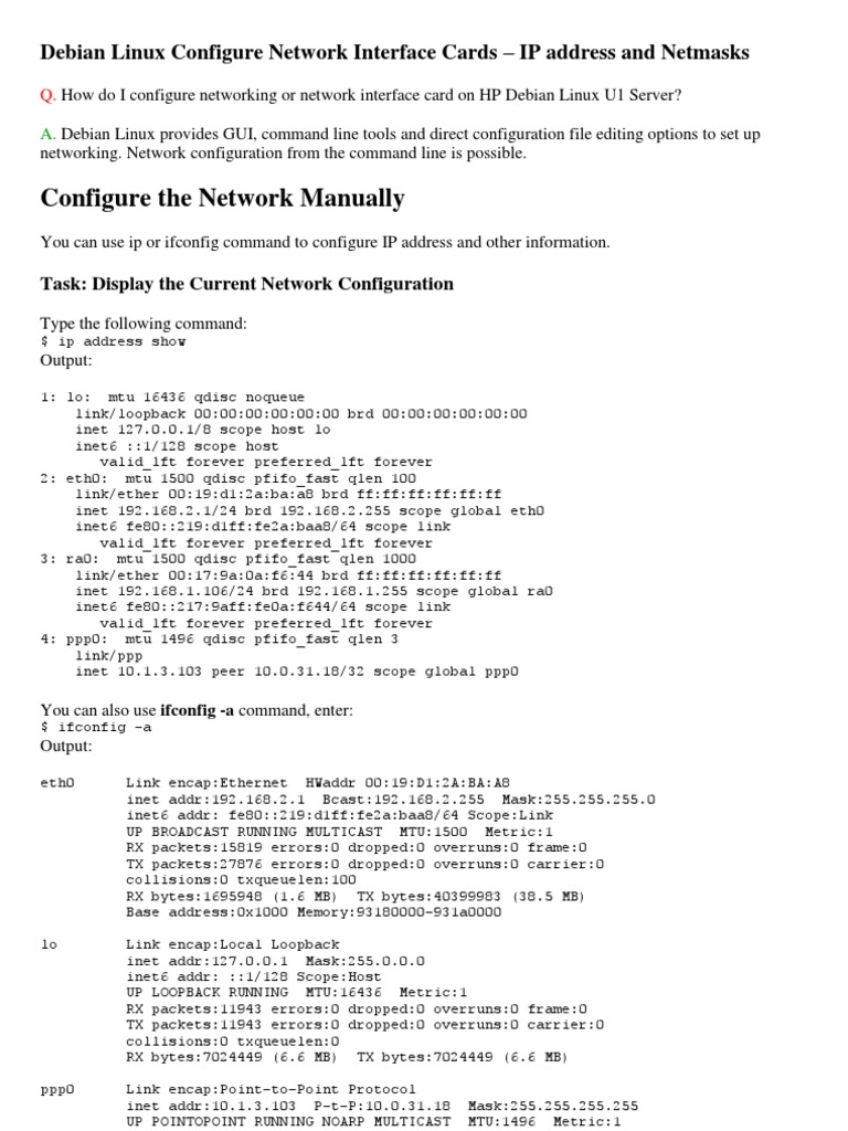 Debian Linux Configure Network Interface Cards PDF Ip Address