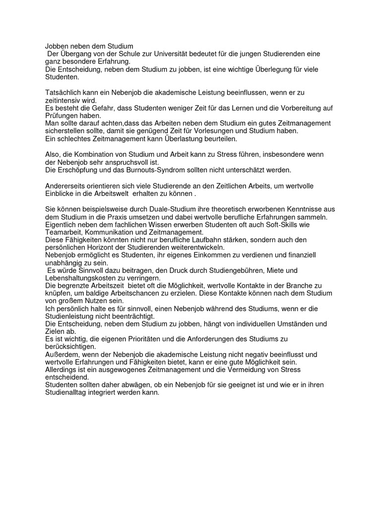 Jobben Neben Dem Studium | PDF