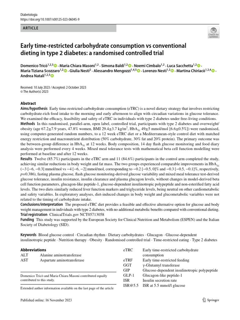 Early Carbohydrate Diet vs. Conventional Diet in Type 2 Diabetes | PDF ...