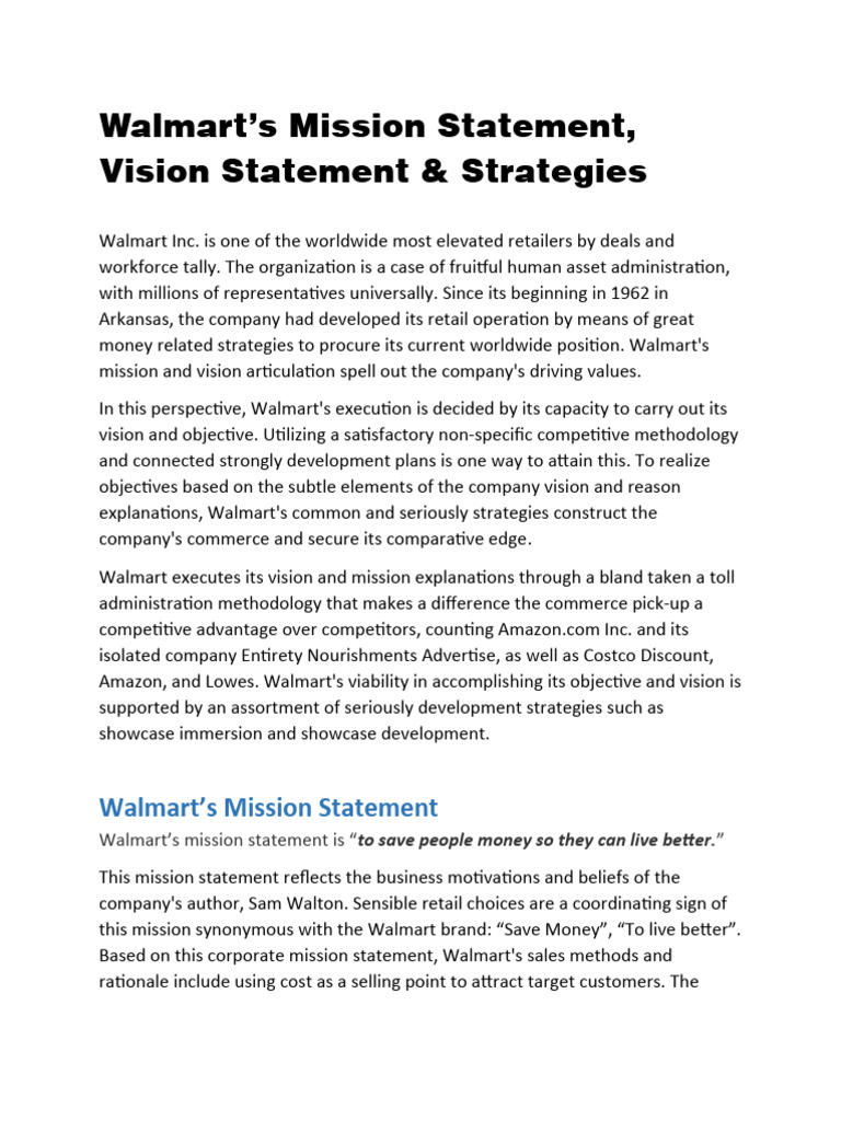 Walmart's Mission and Vision Explained | PDF | Walmart | Retail