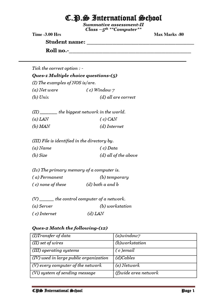 5th Class Computer | PDF | Computer Network | Computer File