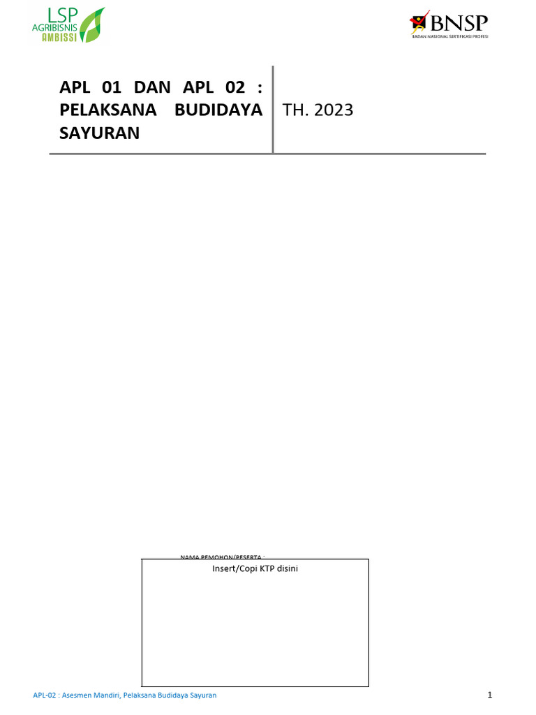 Apl 01 Dan Apl 02 Pelaksana Budidaya Sayuran 24 Okt 2023 Pdf