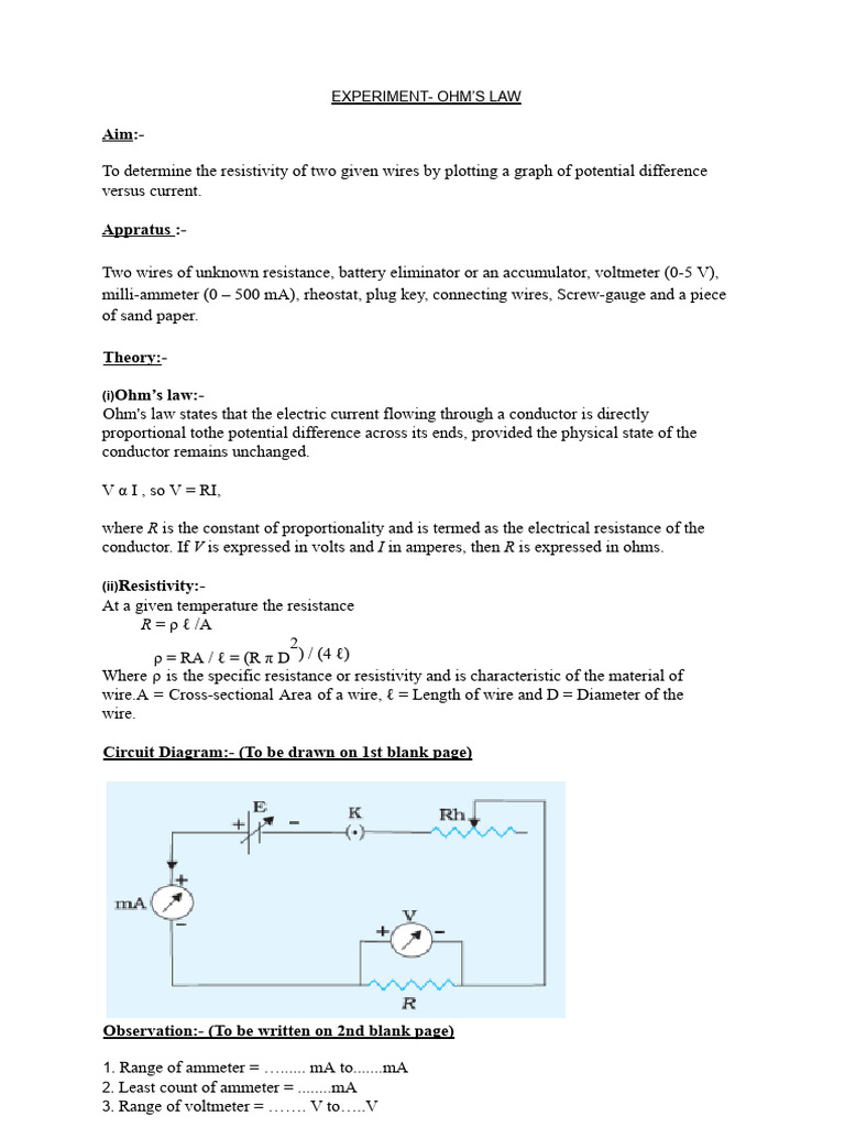 Ohm's Law PDF Electrical Resistance And Conductance Electrical
