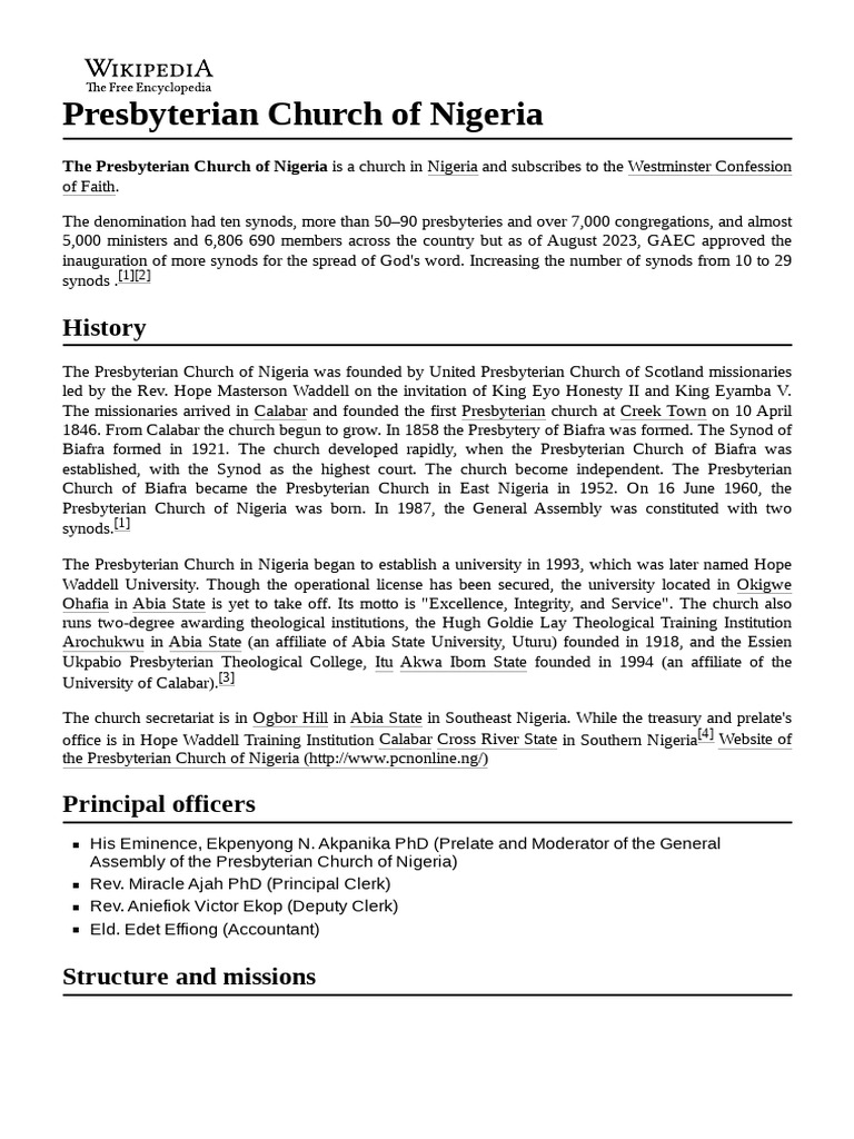 Presbyterian Church of Nigeria PDF Presbyterianism Protestantism