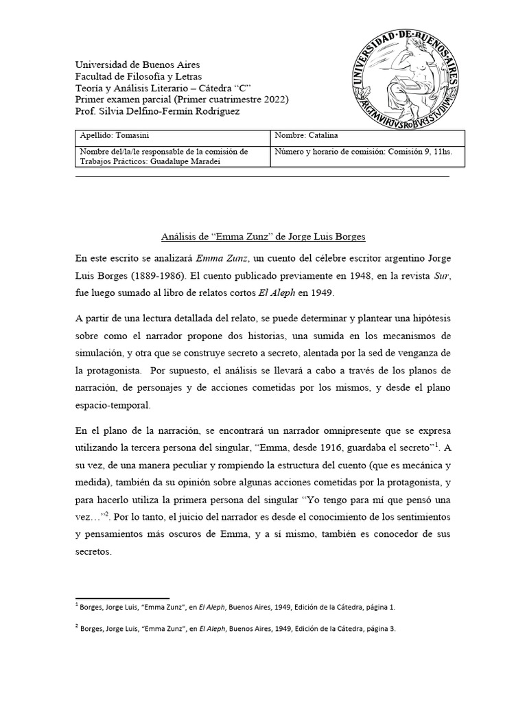 Una visión de Emma Zunz PDF Narración Cuentos