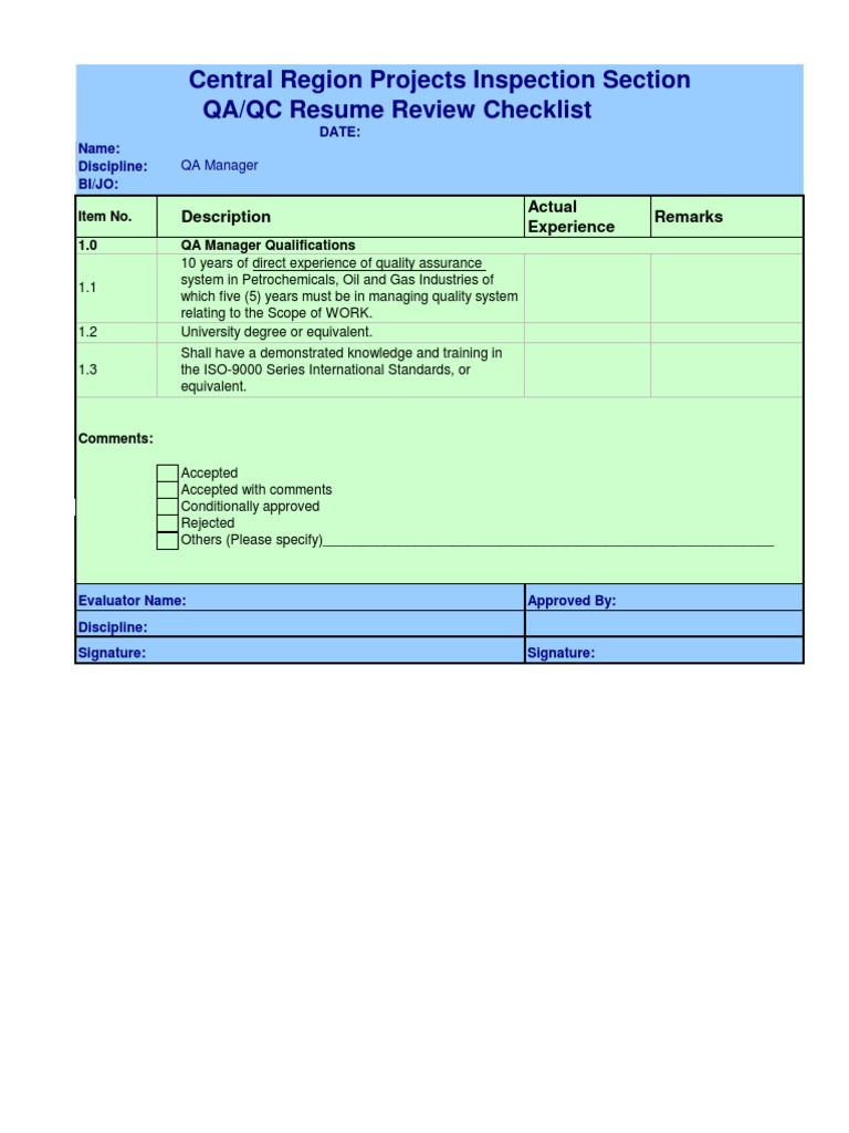 QAQC Resume Review Checklist - Updated | PDF | Quality Assurance | Scada