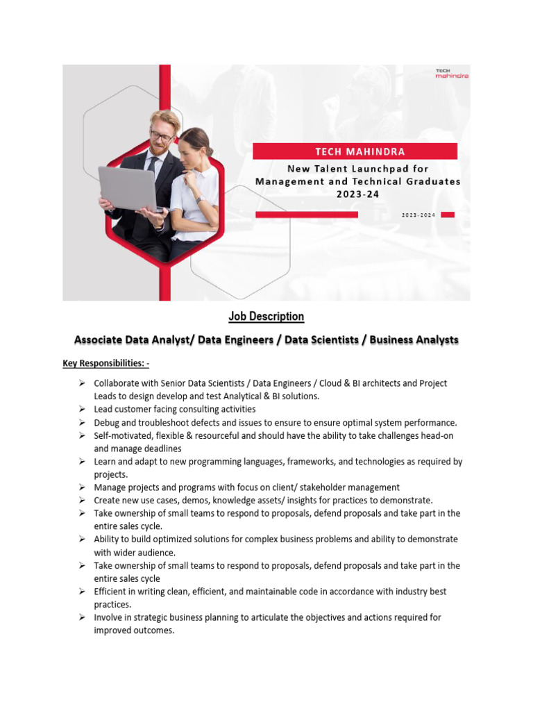 JD - Tech Mahindra Launchpad For Campus Hiring - V1.0 | PDF | Computer ...