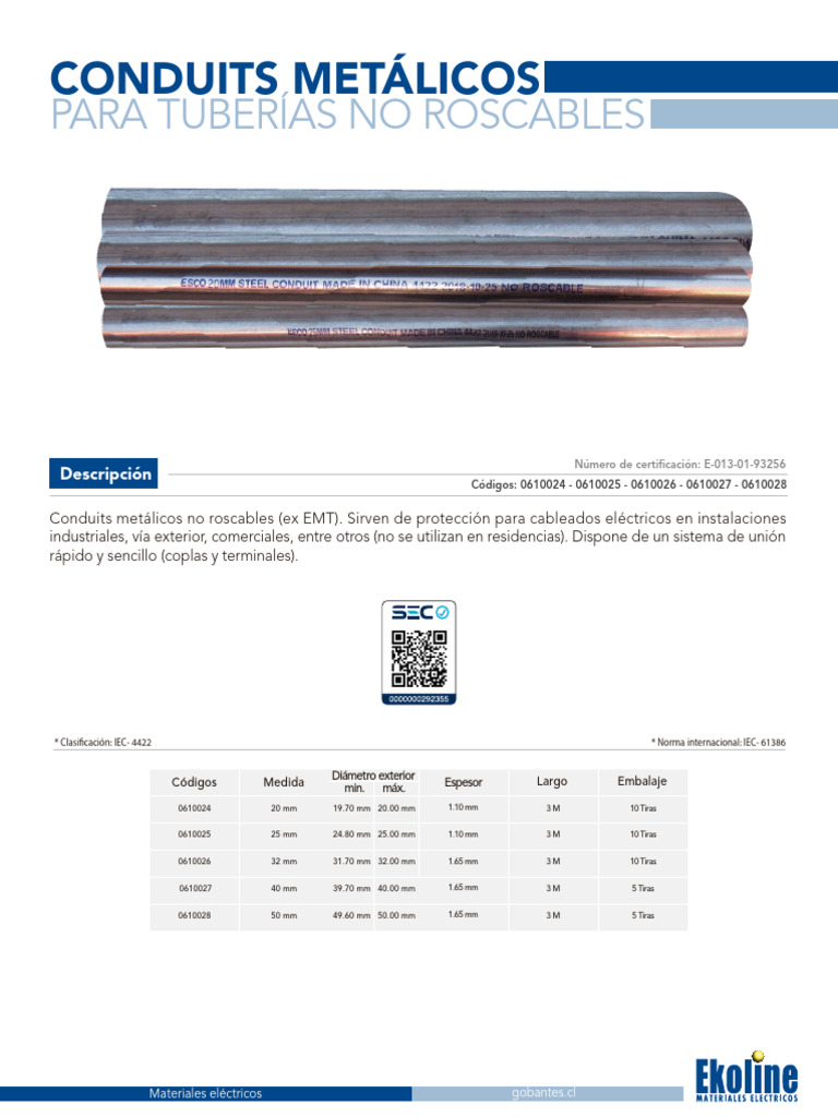 Ficha Tecnica Conduit EMT PDF
