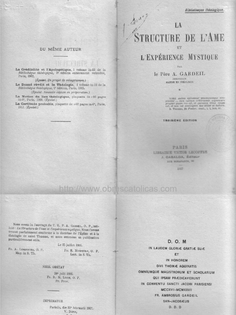 La Structure de L Ame Et L Experience Mystique, FR Ambroise Gardeil OP
