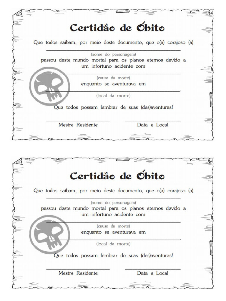 Certidão De óbito Rpg Pdf