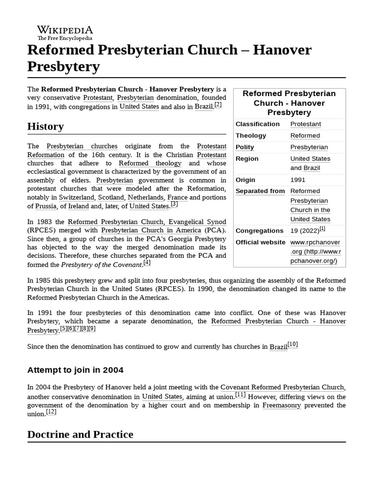 Reformed Presbyterian Church - Hanover Presbytery | PDF ...