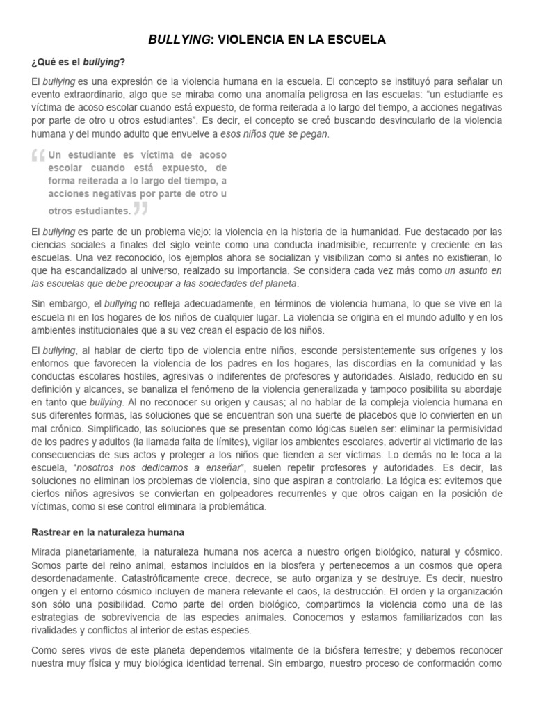 Bullying: Violencia Escolar y Prevención | PDF | Violencia | Acoso ...