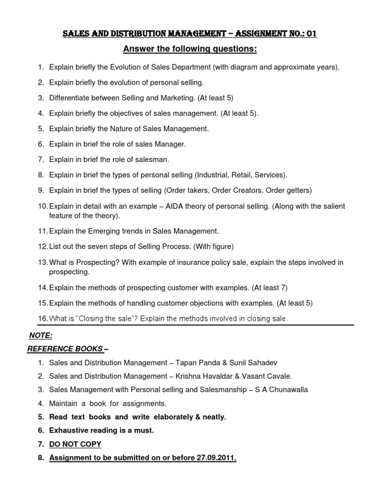Sales and Distribution Management - Assignment No.: 01: Answer The ...