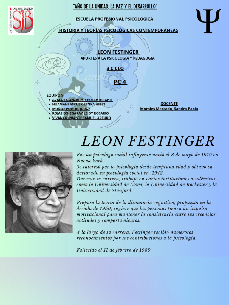 Aportes de Leon Festinger en Psicología | PDF | Sicología | Psicología ...