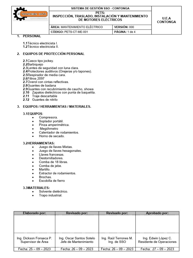 PETSCTME001 INSPECCIÓN, TRASLADO, INSTALACIÓN Y MANTENIMIENTO DE