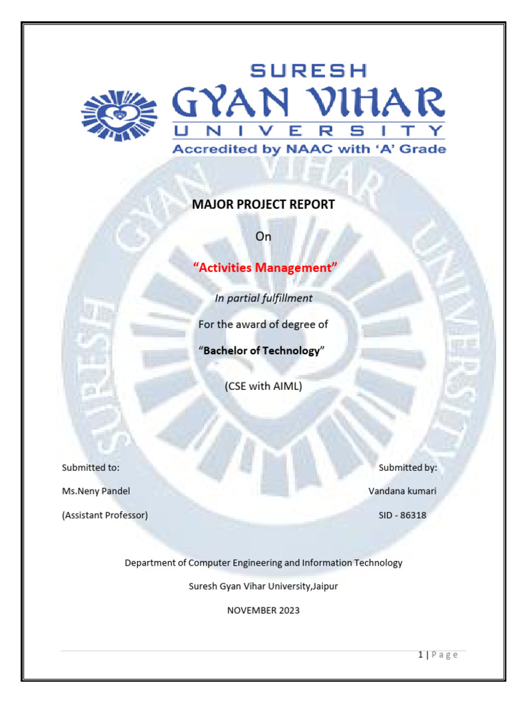 Activities Management Project Report | PDF | Php | Unit Testing