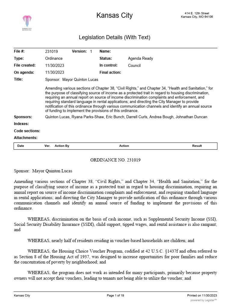 Proposed Kansas City Ordinance 231019 PDF Discrimination Employment
