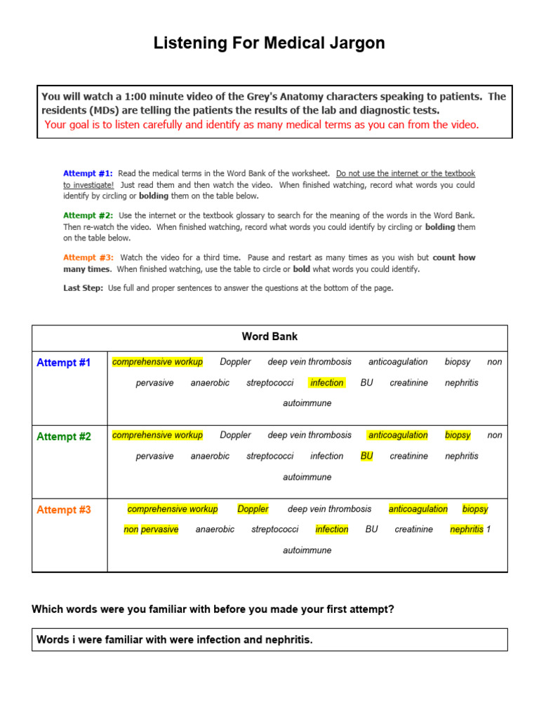 MT Listening For Medical Jargon PDF Medical Diagnosis Medicine