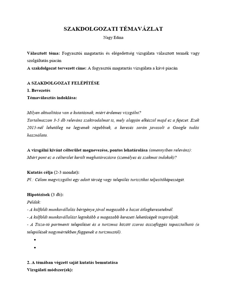 Kutatási Terv Temavazlat | PDF