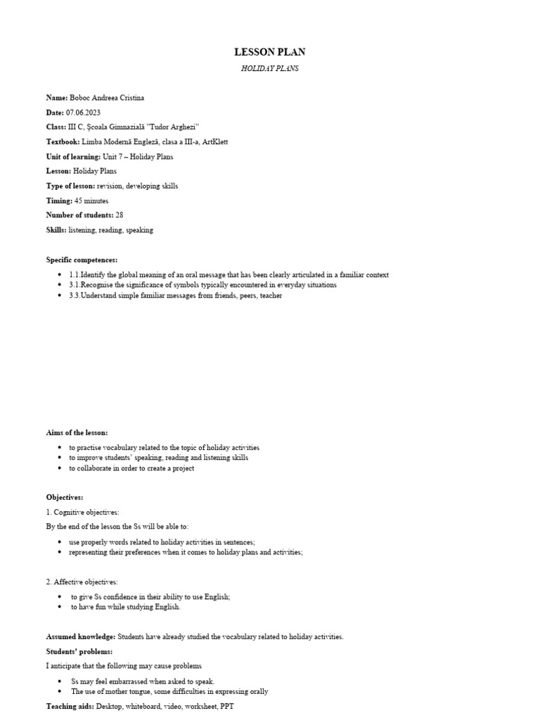 Lesson Plan Pdf Teaching Method Cognition