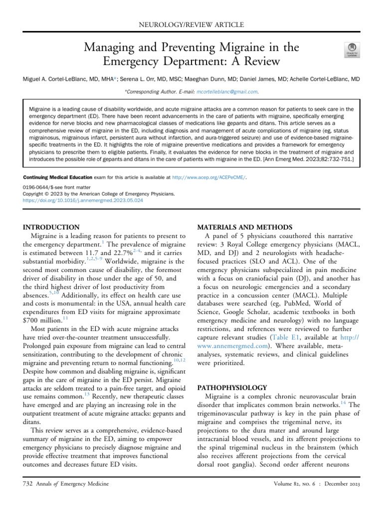 Managing and Preventing Migraine in The Emergency Department A Review ...