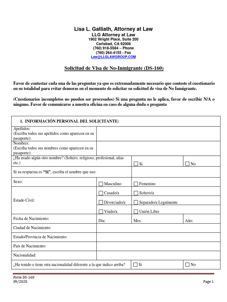 DS-160 Questionnaire Spanish - 4.29.22 | PDF | Servicio de redes ...