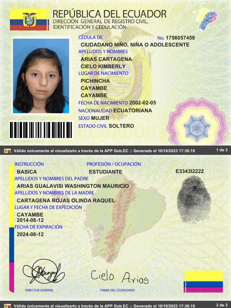 Cédula de Ciudadana Ecuatoriana Mujer | PDF