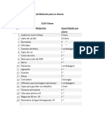 Lista de Materiais para Os Alunos Da 1 e 2 CLASSE