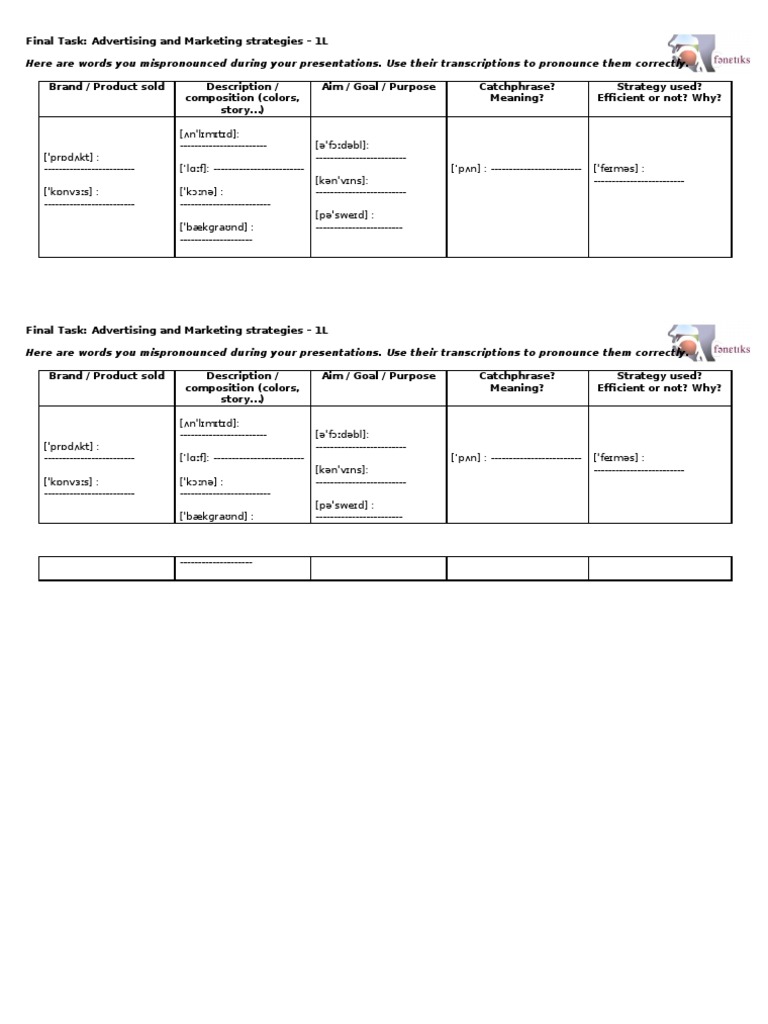 Final Task Pronunciation | PDF | Promotion And Marketing Communications ...