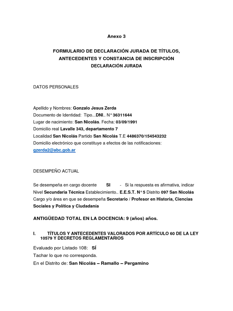 Declaración Jurada Anexo 3 ABC | PDF | Maestros | Geografía