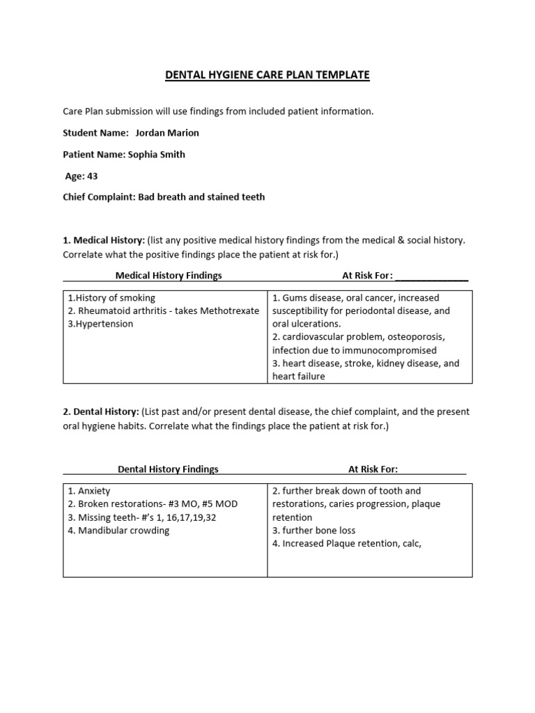 Jordan Marion DH Care Plan | PDF | Periodontology | Oral Hygiene