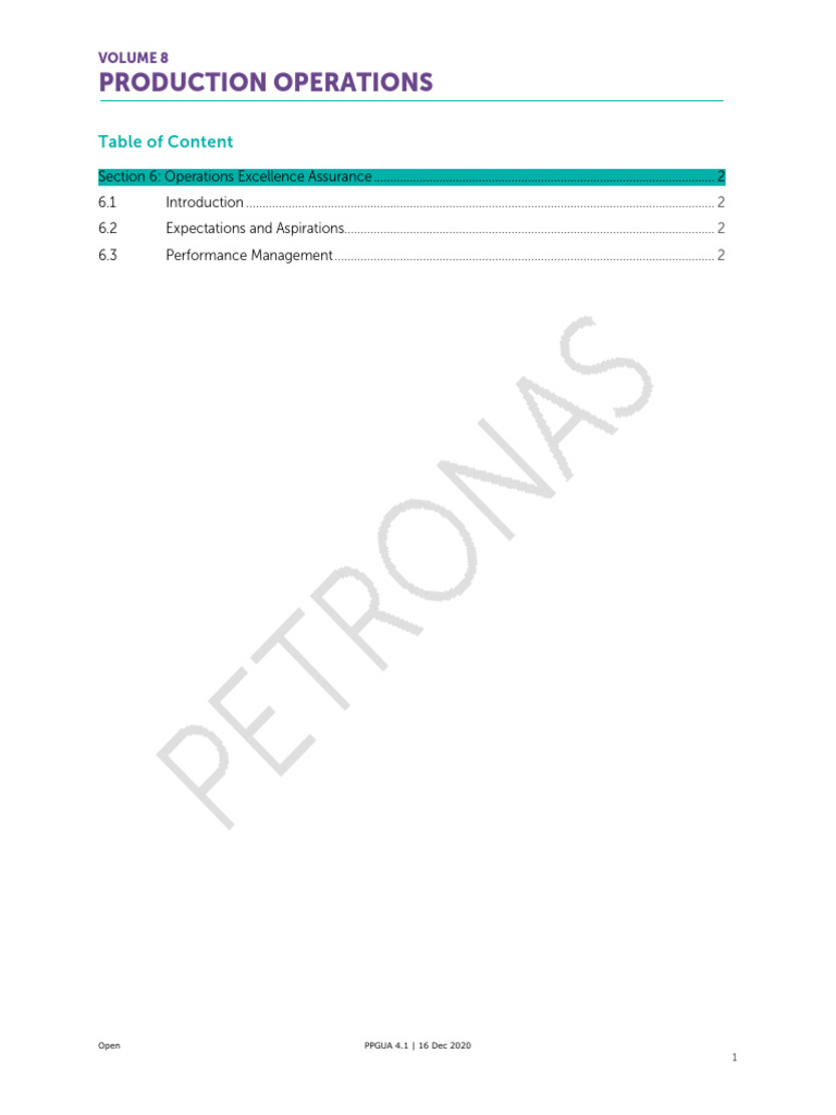 Volume 8 Production Operations Section 6 Operations Excellence