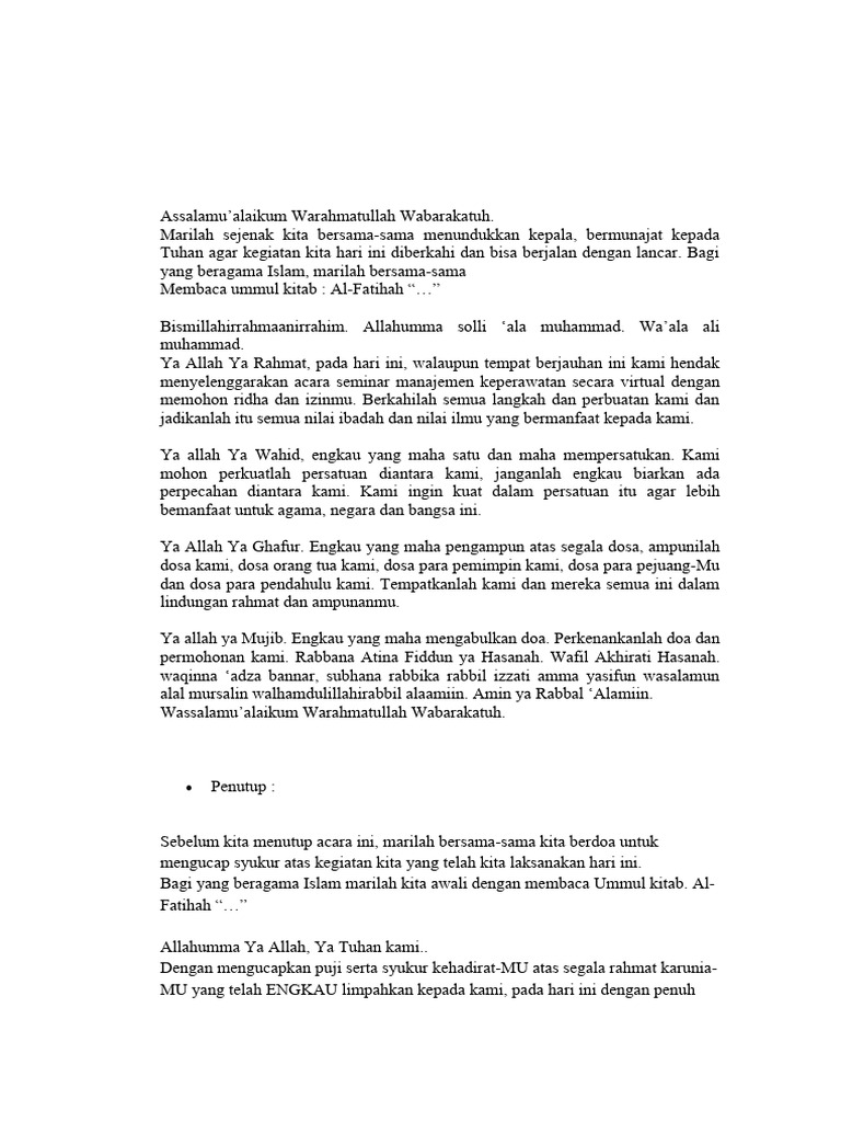 Doa Pembukaan dan Penutupan Acara | PDF