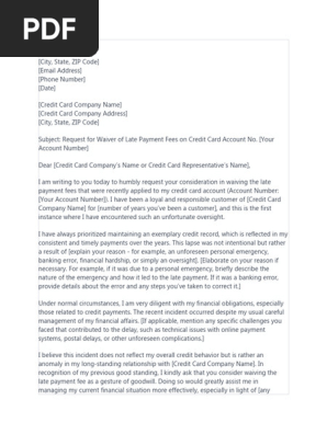 Sample request letter for waiving credit card fees