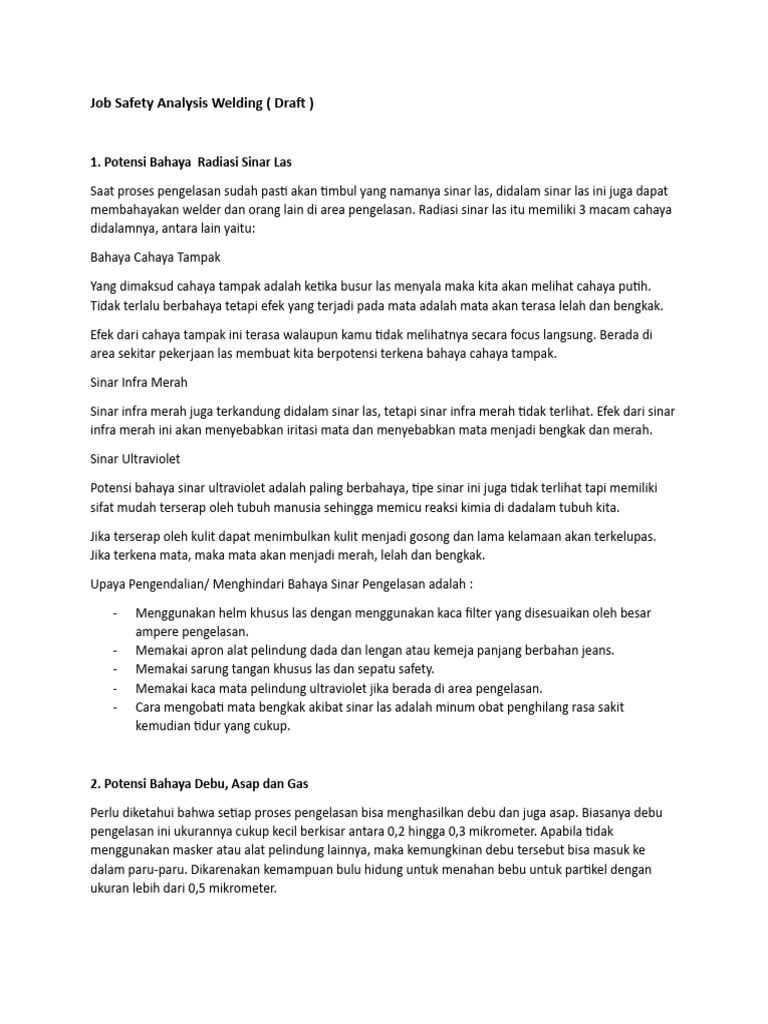 Job Safety Analysis Welding (Materi & Draft) | PDF