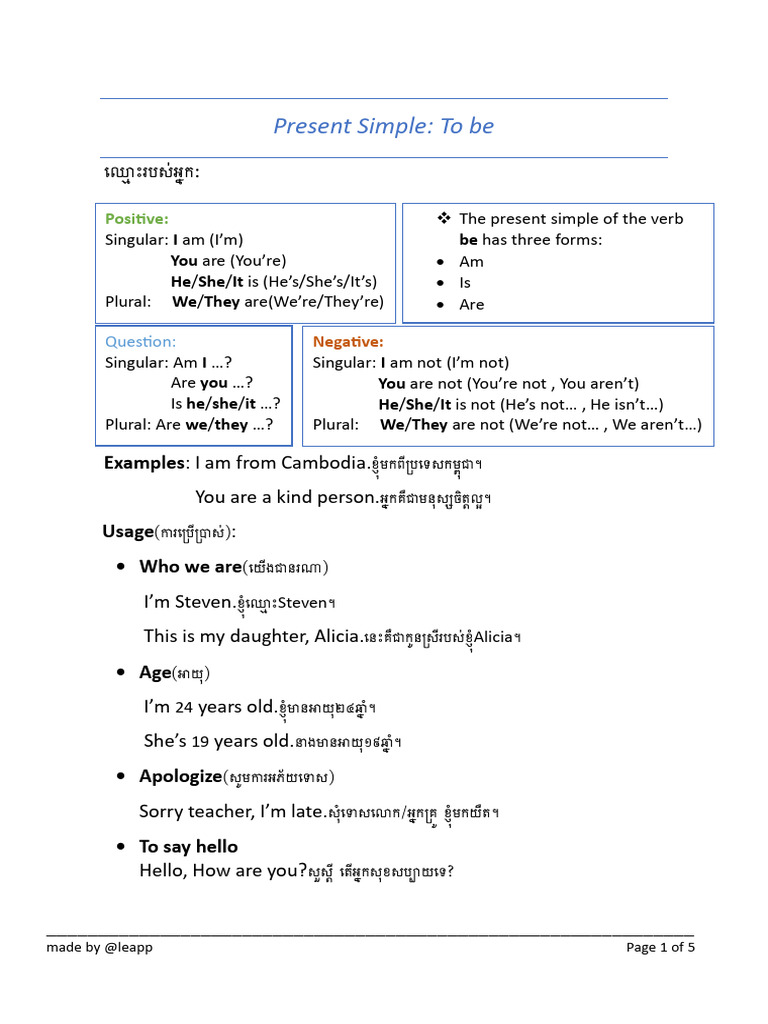Present Simple (Be) | PDF