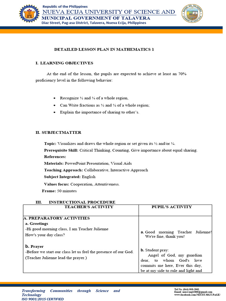 Grade 1 Math Lesson Plan: Fractions | PDF | Lesson Plan | Cognitive Science
