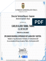 Certificado CARLOS ALIRIO TAIMAL TAIMAL DIPLOMADO EN MODELO INTEGRADO DE PLANEACIÓN Y GESTIÓN.