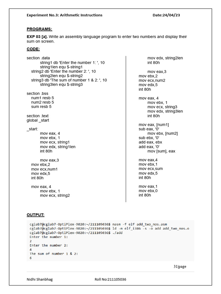 MPMC Ex 3 | PDF | Assembly Language | X86 Architecture